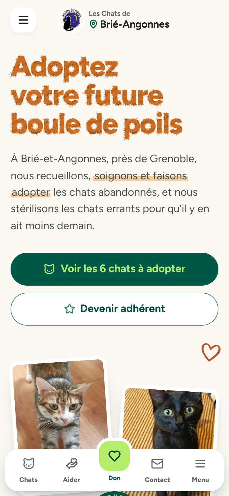 Le site Les Chats de Brié sur téléphone